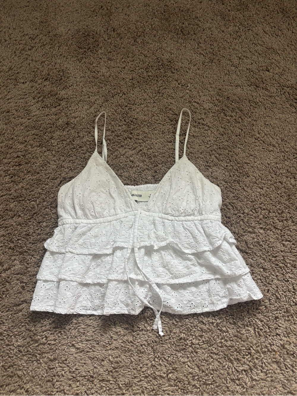 Hollister White Eyelet Ruffle Tie-Front Cami